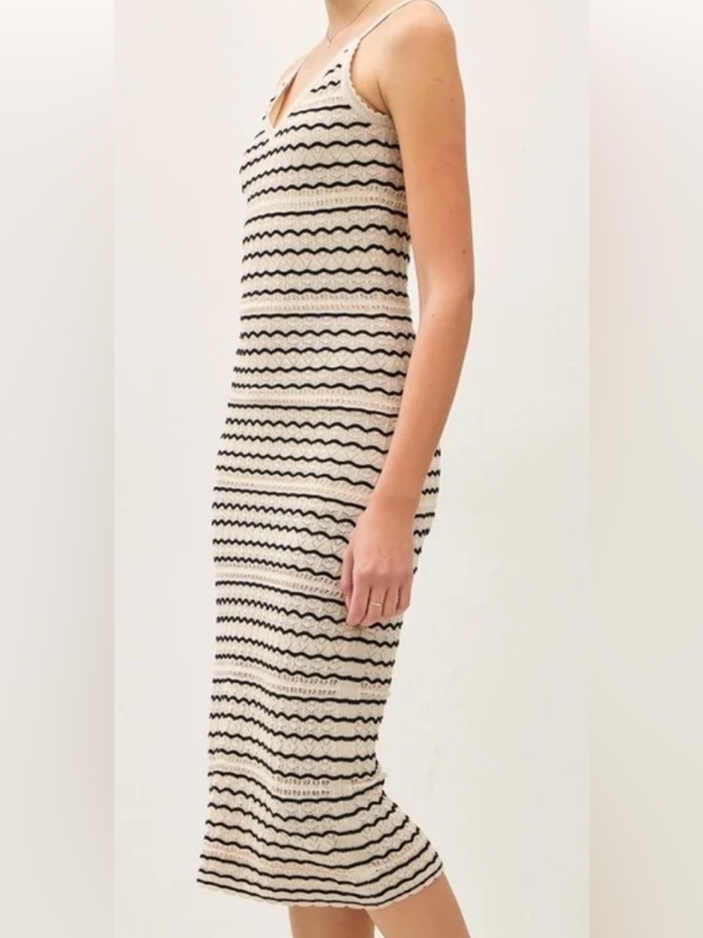 Cream Crochet V‑Neck Spaghetti‑Strap Midi Dress — Timeless Summer Knit
